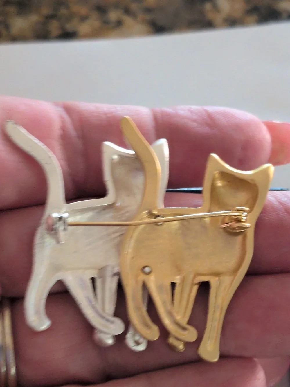 Gold and Silver Cat Brooch Pin - Decorative Pet-Themed Accessory